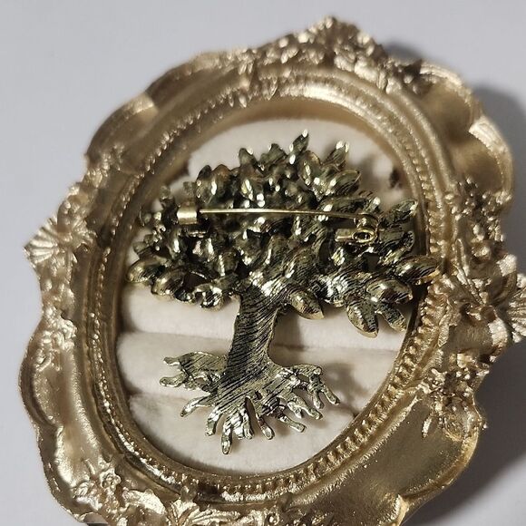 Gold Tree Brooch with Green and Blue Accents - Picture 3 of 4